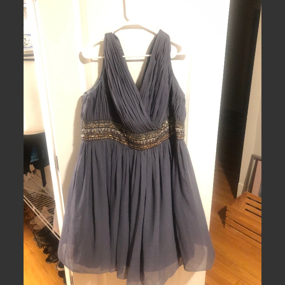 Chiffon V-Neck Dress w/ Beaded Waist